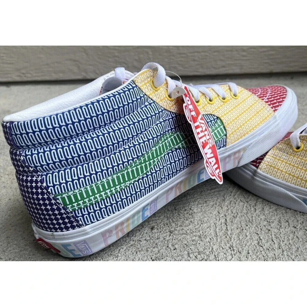New! Vans Sk8 Mid Pride Multicolor/White Skate Shoes - Men's 10.5 Women's 12
